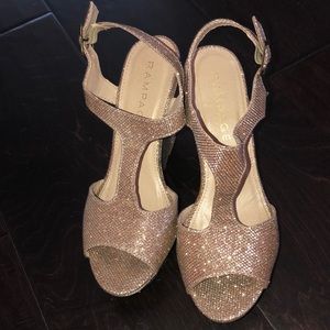 rose gold glitter wedges